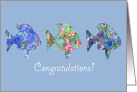 Congratulations Blue Flower Fish Watercolor Art card