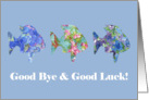 Good Bye and Good Luck Blue Flower Fish Watercolor Art card