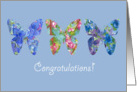Congratulations Butterfly Blue Flowers Watercolor Art card