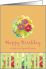 Happy Birthday To My Twin Pink Aster Flower Watercolor card