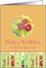 Happy Birthday Sweet Foster Sister Pink Aster Flower Watercolor card