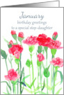 Happy Birthday Step-Daughter Carnation January Birth Flower card