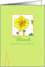 Happy Birthday March Daffodil Flower Watercolor card