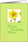Happy March Birthday Mother Daffodil Flower Watercolor card
