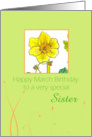 Happy March Birthday Sister Daffodil Flower Watercolor card