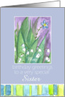 Happy Birthday Sister Lily of the Valley Flower Watercolor card
