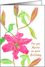 For You Auntie On Your Birthday Pink Lily Flower card