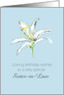 Happy May Birthday Sister-in-Law White Lily Flower Pencil Drawing card