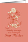 Happy June Birthday Step Mother White Rose Flower Ink Drawing card