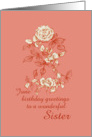 Happy June Birthday Sister White Rose Flower Ink Drawing card