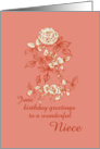 Happy June Birthday Niece White Rose Flower Ink Drawing card