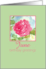 Happy June Birthday Pink Rose Watercolor Flower card