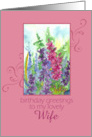 Happy July Birthday Wife Pink Larkspur Flower Watercolor Painting card