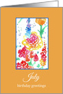 July Birthday Greetings Red Wildflower Watercolor card