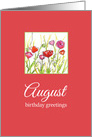 August Birthday Greetings Poppy Flowers Red card