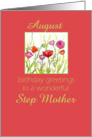 Happy August Birthday Step Mother Red Poppy Flower Watercolor card