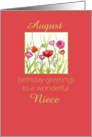 Happy August Birthday Niece Red Poppy Flower Watercolor card