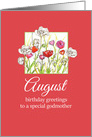 Happy August Birthday Godmother Red Poppy Flower Watercolor card