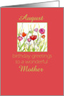 Happy August Birthday Mother Red Poppy Flower Watercolor card