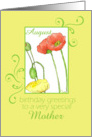 Happy August Birthday Mother Orange Poppy Flower Watercolor card
