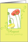 Happy August Birthday Orange Poppy Flowers card