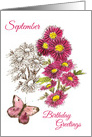 Happy September Birthday Aster Flowers Butterfly card