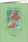 Happy September Birthday Wife Pink Aster Flower Watercolor card