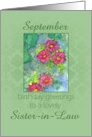 Happy September Birthday Sister-in-Law Pink Aster Flower Watercolor card