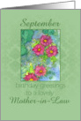 Happy September Birthday Mother-in-Law Pink Aster Flower Watercolor card