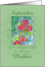 Happy September Birthday Mother Pink Aster Flower Watercolor card