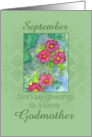 Happy September Birthday Godmother Pink Aster Flower Watercolor card