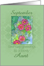 Happy September Birthday Aunt Aster Flower Watercolor card