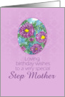 Happy September Birthday Step Mother Purple Aster Flower Watercolor card
