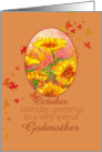 Happy October Birthday Godmother Marigold Flower Watercolor card