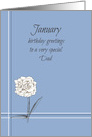 Happy January Birthday Dad White Carnation Flower card