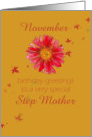 Happy November Birthday Step Mother Red Chrysanthemum Flower Art card