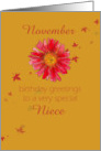 Happy November Birthday Niece Red Chrysanthemum Flower Art card