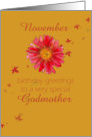 Happy November Birthday Godmother Red Chrysanthemum Flower Art card