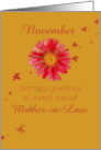 Happy November Birthday Mother-in-Law Red Chrysanthemum Flower Art card
