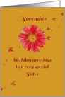 November Happy Birthday Sister Chrysanthemum card