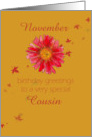 Happy November Birthday Cousin Red Chrysanthemum Flower Art card