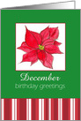 December Birthday Greetings Red Poinsettia Flower card