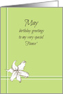 Happy May Birthday Fiance White Lily Flower Drawing card