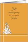 July Happy Birthday Grandpa Larkspur Flower Drawing card