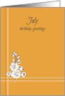 July Birthday Greetings White Flowers Orange card