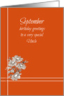 Happy September Birthday Uncle White Aster Flower Drawing card