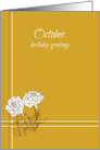 October Happy Birthday White Marigold Flower Yellow card