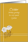 Happy October Birthday Godson White Marigold Flower Drawing card
