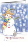 Frosty Snowman Rabbit Friends Christmas Card