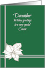 Happy December Birthday Cousin White Poinsettia card